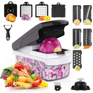 Multifunctional Vegetable Chopper Series, 12 Blade Mandoline Slicer, Vegetable Cutting Slicer, Spiral Cutter, Grater with Container, Kitchen Tool (/silver Color)