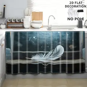 2D Flat Print 1pc,Feather on a dusty window sill,Kitchen Utensil Print Curtain-Translucent Rod Pocket Design, Machine Washable Contemporary Art Decor for Kitchen,Living Room,Light Filtering Privacy,Light Filtering Drapes