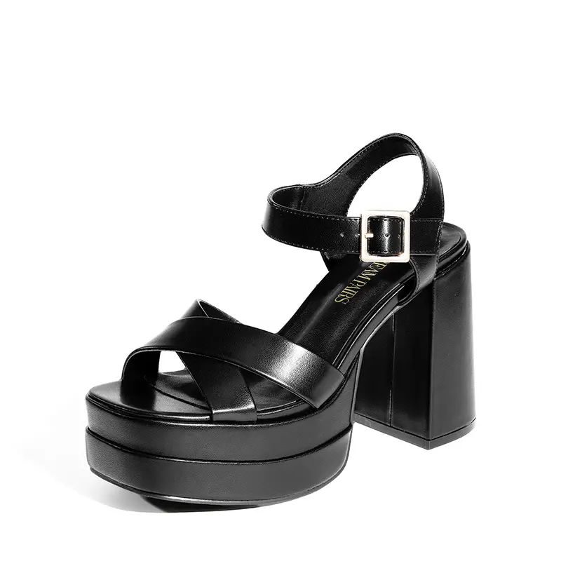 Dream Pairs Women's Strappy Block Heel Platform Sandals, PU Leather Square Toe Party Shoes with Cushioned Footbed, Heels Shoes For Women, Chunky Heel