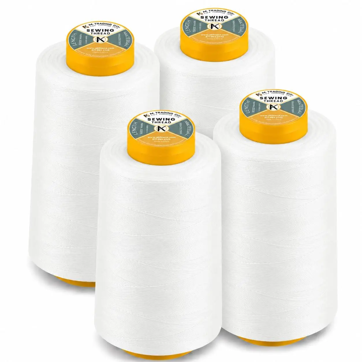 AK TRADING CO. 4-Pack All Purpose Sewing Thread Cones (6000 Yards Each) of High Tensile Polyester Thread Spools for Sewing, Quilting, Serger Machines, Overlock, Merrow & Hand Embroidery