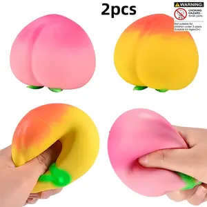 2 Pack Peach Shape Stress Relief Toys, Bounceable Squeeze, Handheld Relaxation Toy, Indoor Realistic Fruit Decorations, Perfect Gift for Parties