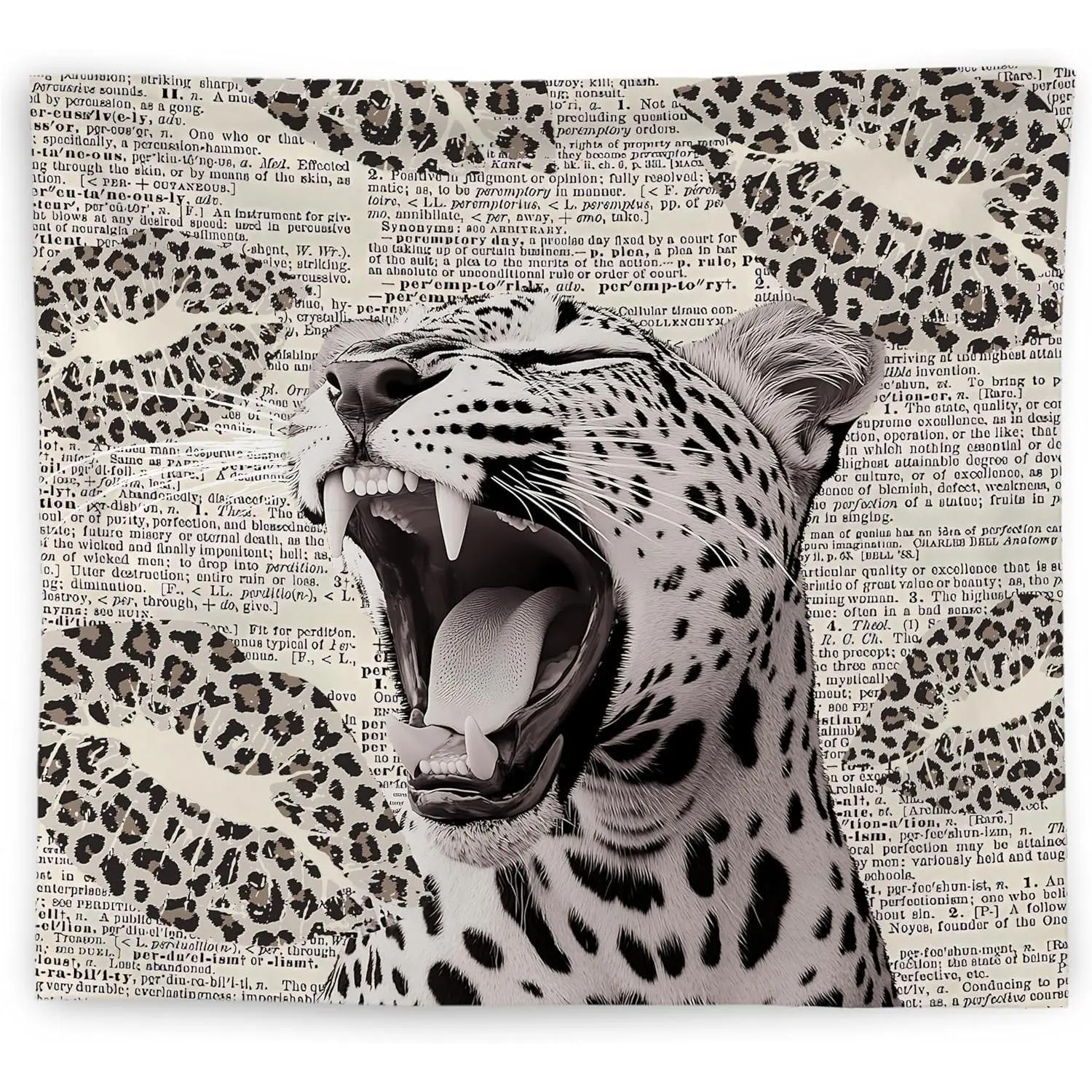 WANGT Vintage Funky Fabric Tapestry - 50x60 in Cheetah Pattern with Lips Motif, Retro Wall Hanging Blanket for Girls' Bedroom Decor
