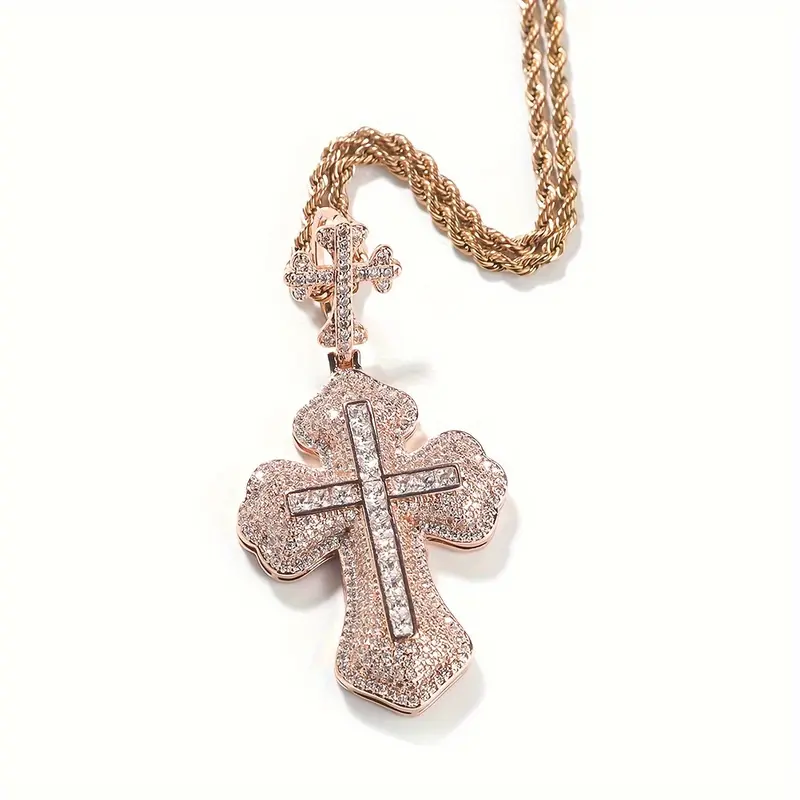 Cross Faith Pendant Necklace for Men Women Synthetic Zirconia Hip Hop Punk Trend Gold Statement Chain Perfect Gift Best Accessory for Parties Music Festivals Holidays Trendy Jewelry