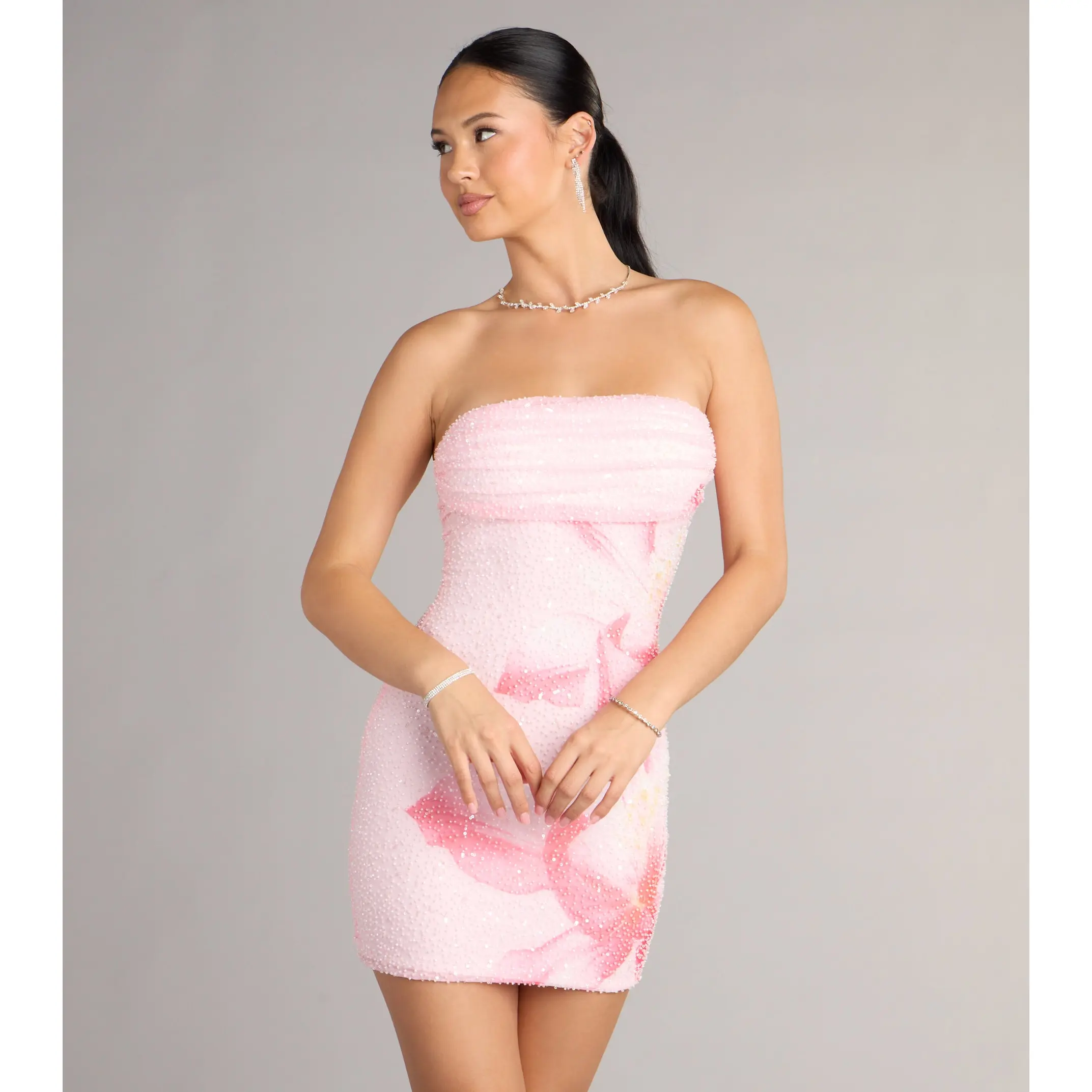 Hilary Tropical Floral Bead Mini Dress