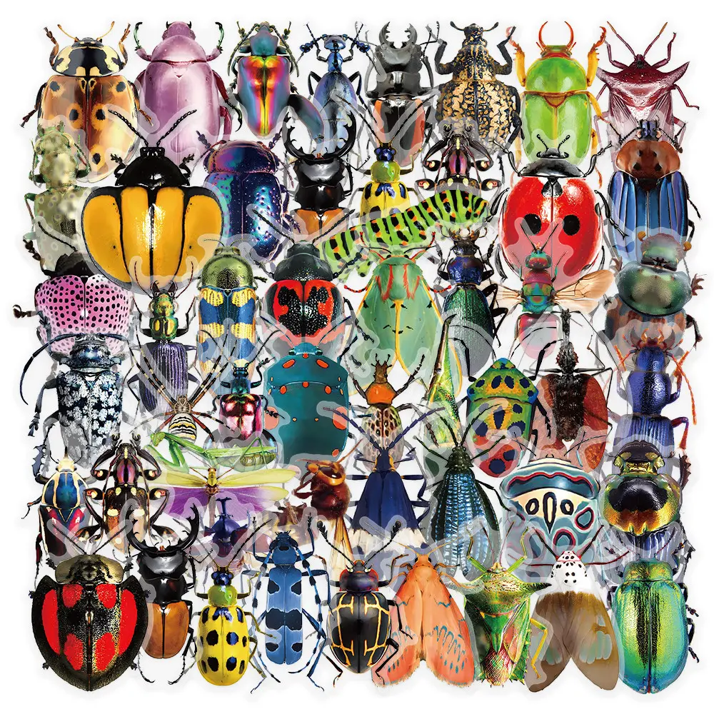 50 Pcs Insect Themed Stickers - Unique Bug Pattern Decals for Notebook, Luggage & DIY Decoration, Crafts, Funny Stickers