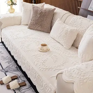 Loveseat  Boho Style Quilted Short Plush Sofa Cover  3-Seater  for Armchair  Sectional Sofa Slipcover  with Ruffle Design  4-Seater  Machine Washable Elegant Beige Faux Rabbit Fur 1pc Sofa Cover - Pet-Friendly, Non-Slip, Machine Washable C