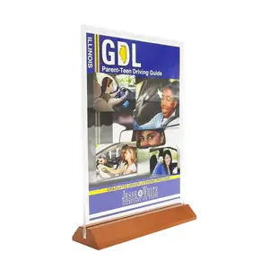FixtureDisplays® 8.5X11" Acrylic Sign Holder T Shape Clear Picture Frame Wood Base Coutertop Letter Size Literature Display 10177-8.5x11 T-NEW-NF