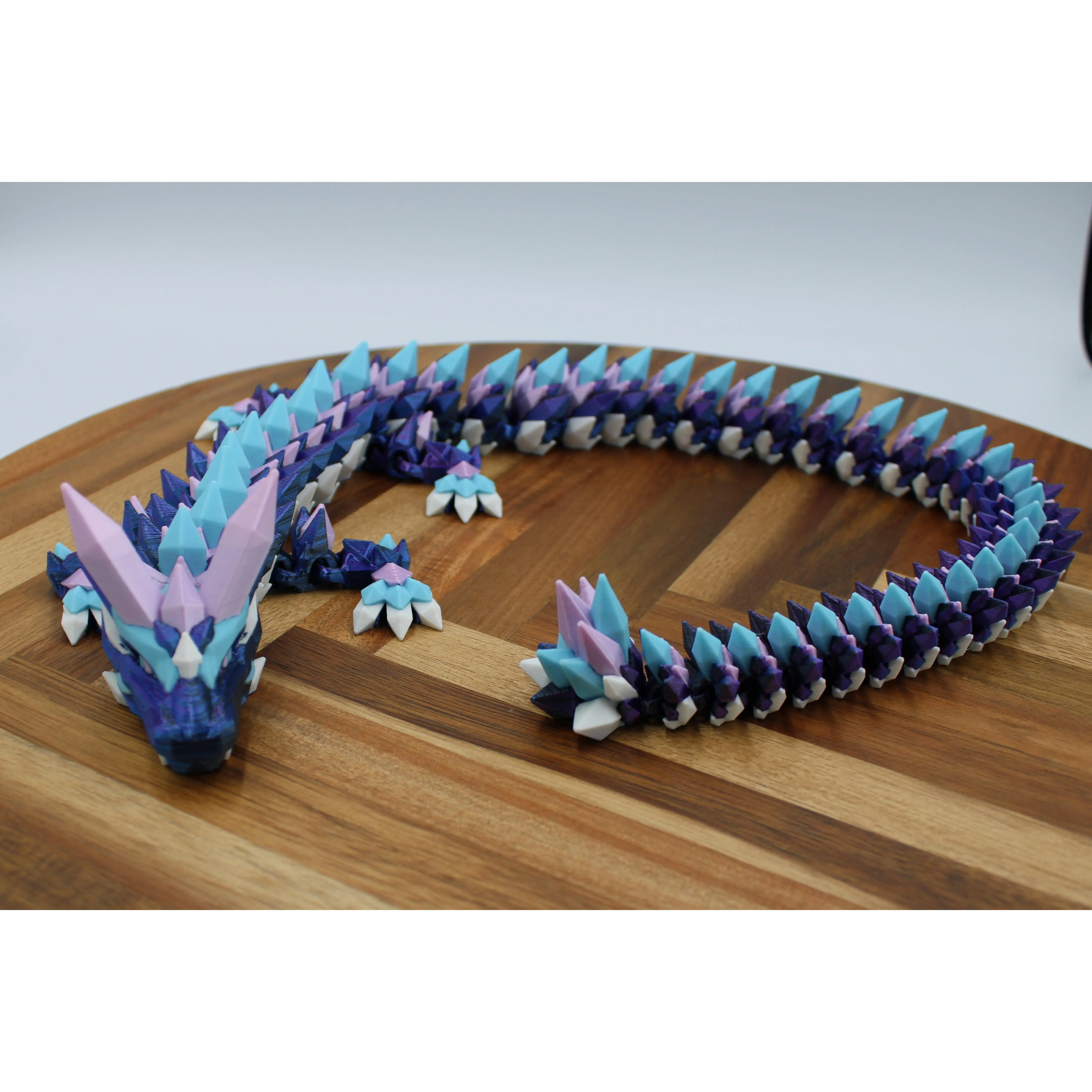 Crystalwing Articulated Ice Dragon - Fully Poseable with Prismatic Crystal Spines in Frost Lavender and Arctic Blue - Over Two Feet Long, Cinderwing3D