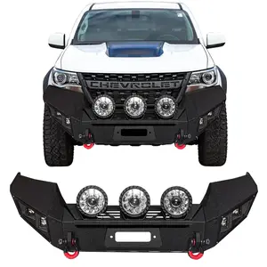 TIOYAR Black Texture Steel Front Bumper for 2015-2022 Chevrolet Colorado Vehicle, with Winch Plate, Round Lights, 2 D-Rings, Off-Road Performance