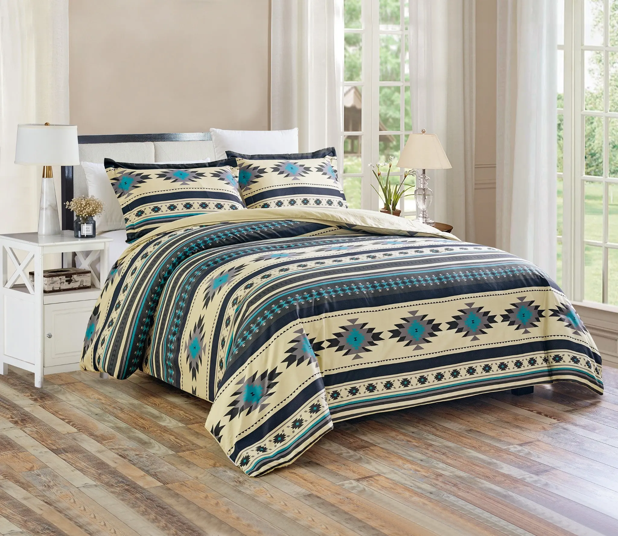 CHEZMOI COLLECTION Prescott Southwestern Tribal Multi-Color Comforter Set with Geometric Patterns and Rustic Elements Twin/Full/Queen/King Sizes