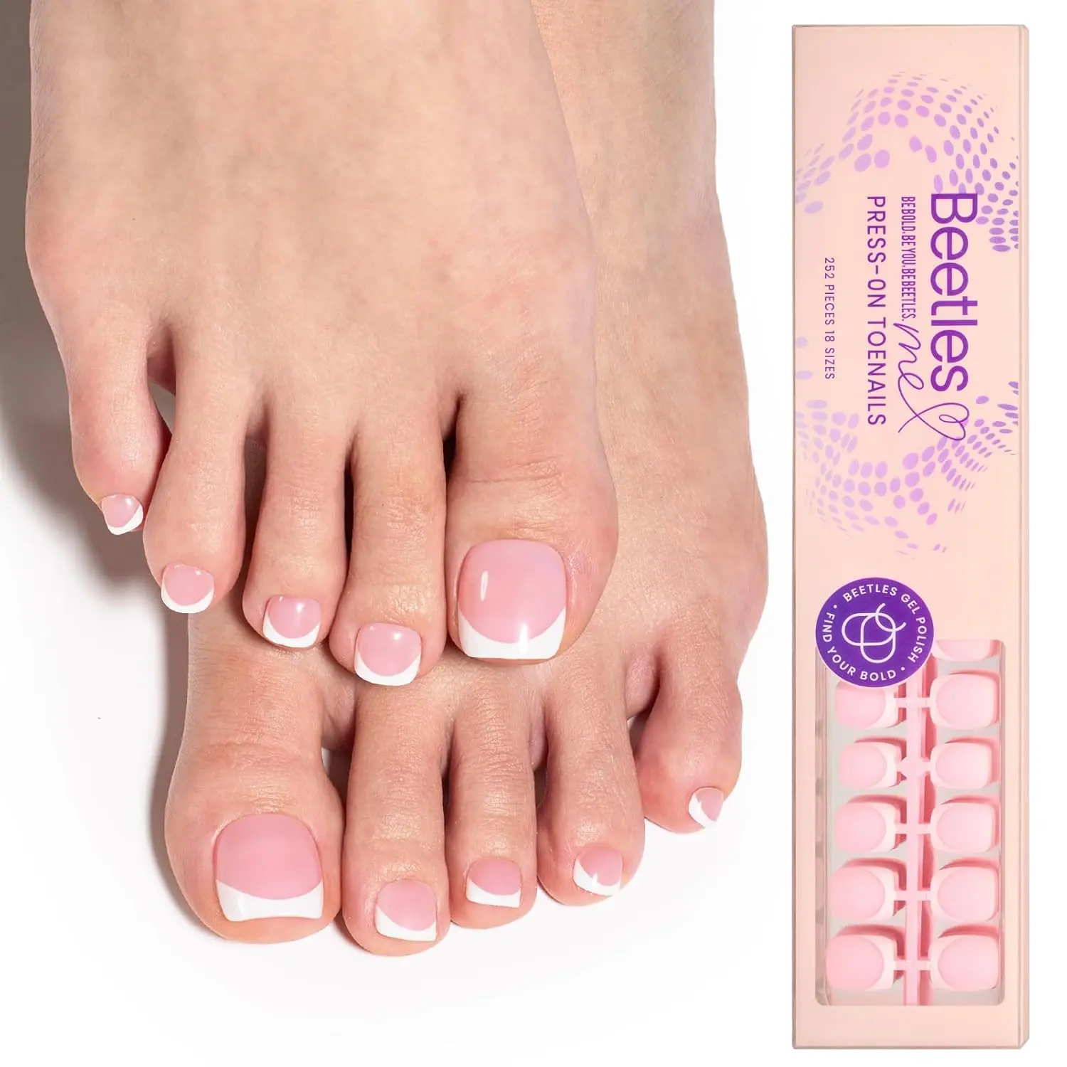 Short Square【Pink】18Sizes 252Pcs Toe Nails