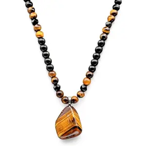 Natural Tiger Eye Stone Bead Necklace for Men, Healing Spiritual Crystal Jewelry, Perfect Exquisite Gift for Him