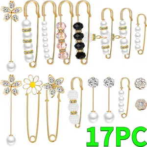 17PCS Pearl Brooch Pins Sweater Shawl Clips Faux Pearl Rhinestones Collar Safety Pin for Women Clothing Dresses Decoration Accessories for a Variety of Occasions to Wear - Home Improvement.