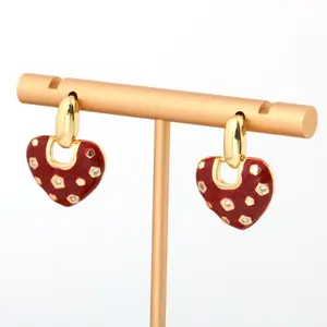 Vintage Red Oil Drop Heart Stud Earrings – Gold-Plated Trendy Statement Jewelry for Women