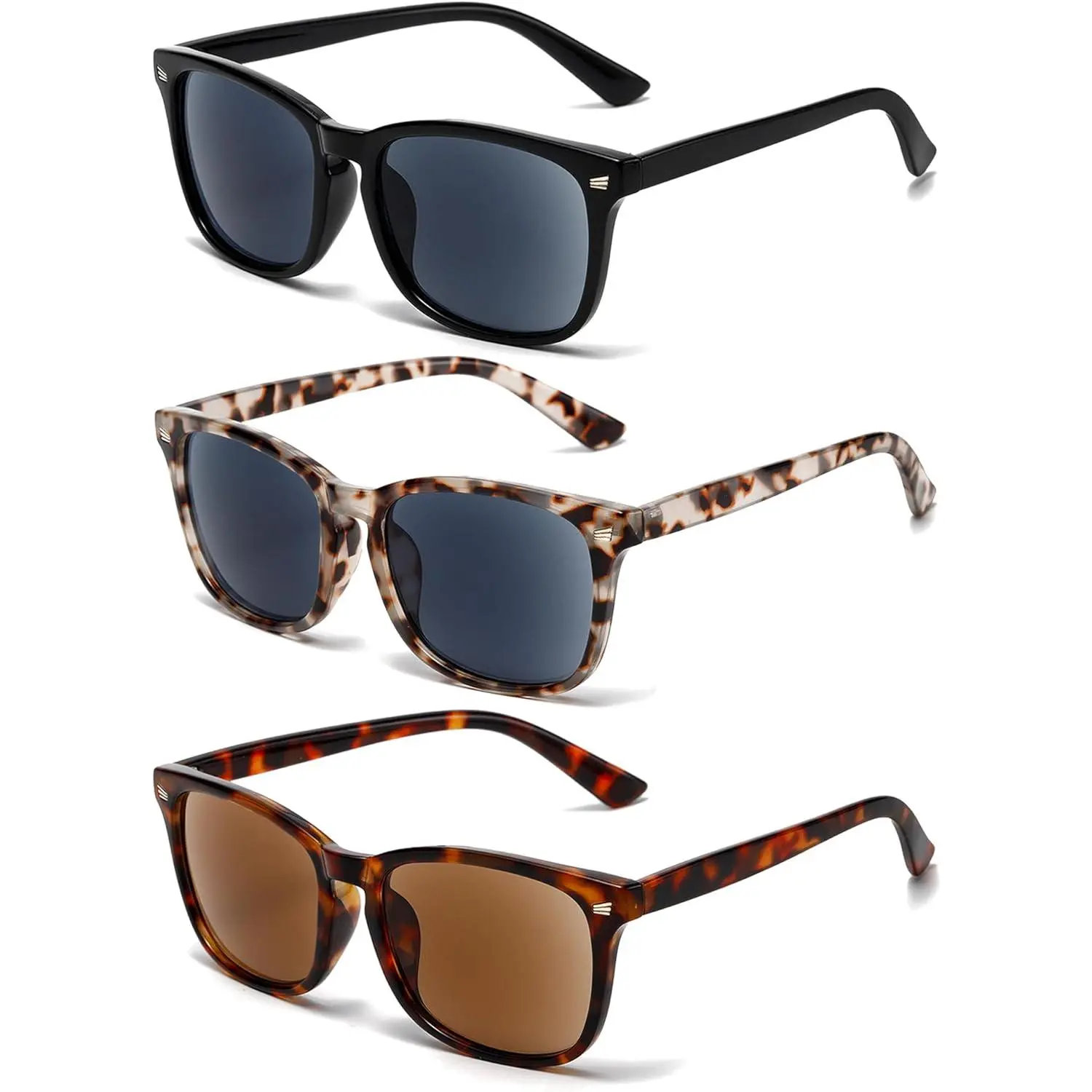 3-Pack Women's Bifocal Reader Sunglasses, Vintage Retro Elegant Frames with Spring Hinges, +2.0 UV400 Anti-Glare Lenses for Beach Travel, Beach Travel Eyewear, Womens Sunglasses, Metal Hinge