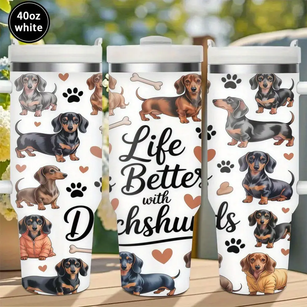 12oz/20oz/40oz Cute Dachshund Pattern Tumbler with Lid & Straw, Winter Insulated Travel Cup, Leak-Proof Hot Cold Coffee Mug, High-Quality Funny Drinkware, Ideal Gift for Men & Women, Office, Camping, Daily Use, Christmas Anniversary Birthday Gift
