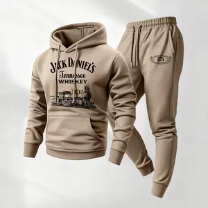 Men's Vintage Drink-Themed Hoodie And Sweatpants Set Classic Western Style, Comfortable Men's Sportswear, A Must-Have For Beer Lovers, Perfect For Casual Everyday Wear 011