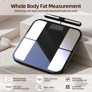 Eight Electrode Body Fat Scale Body Composition Scale Electronic Medical Weight Scale Bathroom Scale Fitness Sport Scale APP Smart Digital Bmi Analysis Outdoor Workout Planner Body Fat Measurement LED Display Weighing Scale Sensor