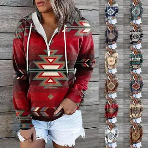 LadiesNewEthnicTribalHoodedSweaterJacketTopsCasualGraphic
