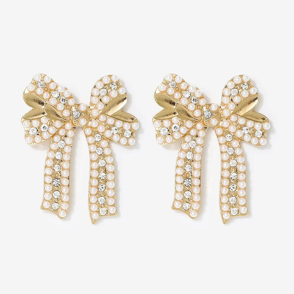 Pearl Bow Earrings | Gold