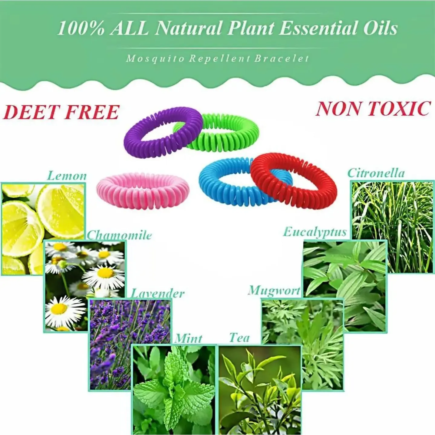 Plant-Based Mosquito Repeller Bracelets - 10-Pack Multicolor Adjustable Bands for Adults, Kids, Outdoor Camping & Hiking, Storage, Lemongrass, Pregnant Women, One Size Fits All