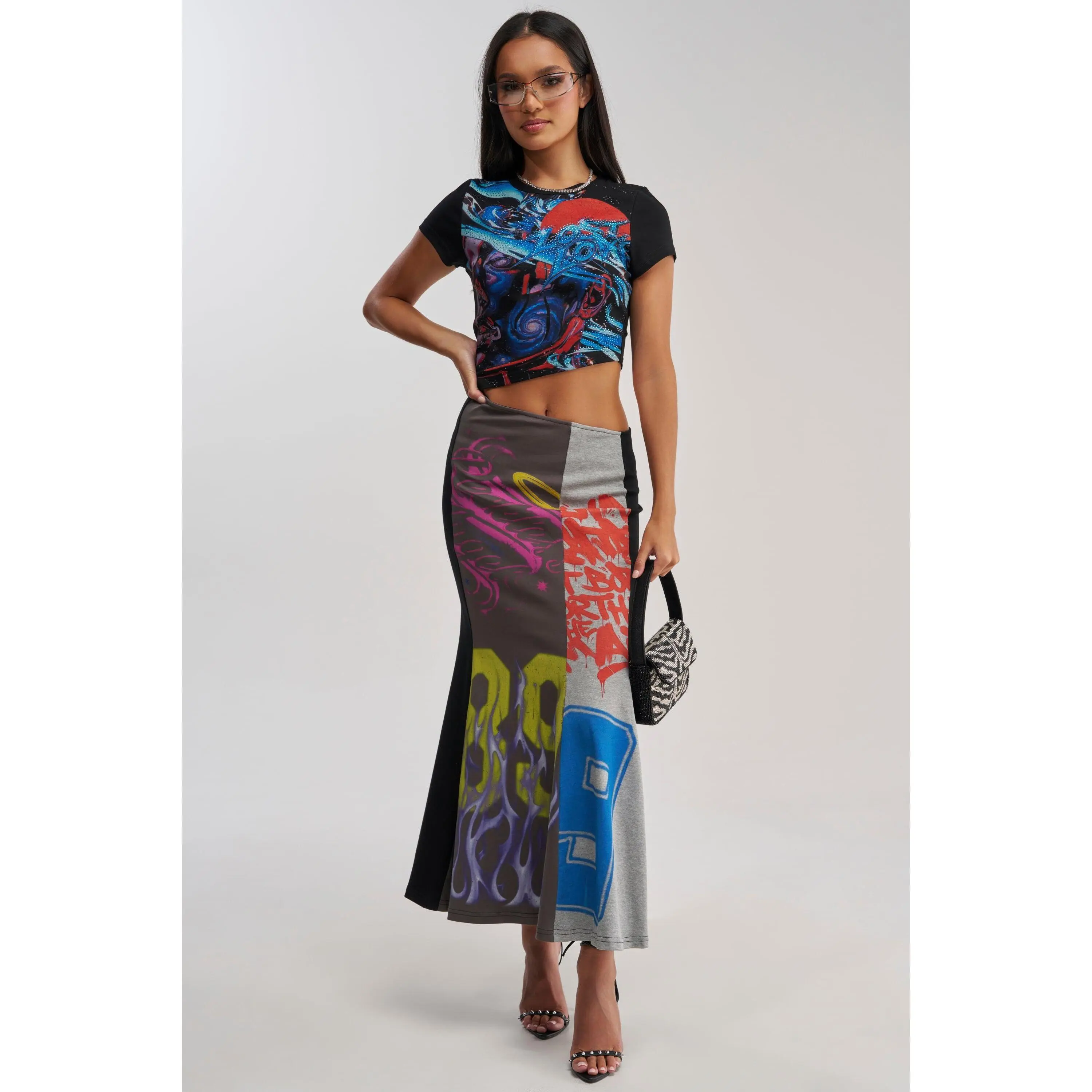 RACE YA GRAPHIC MAXI DRESS WITH SIDE CUTOUT