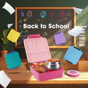 4-compartment Bento Lunch Box with Soup Cup, 1 Set Microwave Safe Plastic Bento Container, Meal Prep Containers, Lunch Accessories, Portable Lightweight Food Storage for Travel and Lunches Bento Boxes