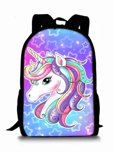 Single-layer backpack with unicorn and pony print