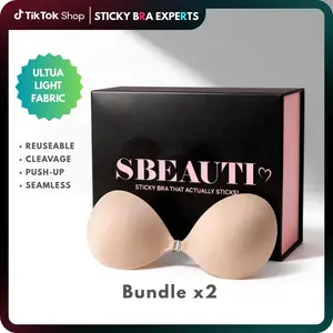 Just in SBEAUTI set, Viral Cleavage Bra x2 bundle, Gift for Her, Adhesive Push Up Cleavage Bra, Up to G Cup, Seamless Strapless Bra for Date Night, Backless & Red Dress, Waterproof & Reusable