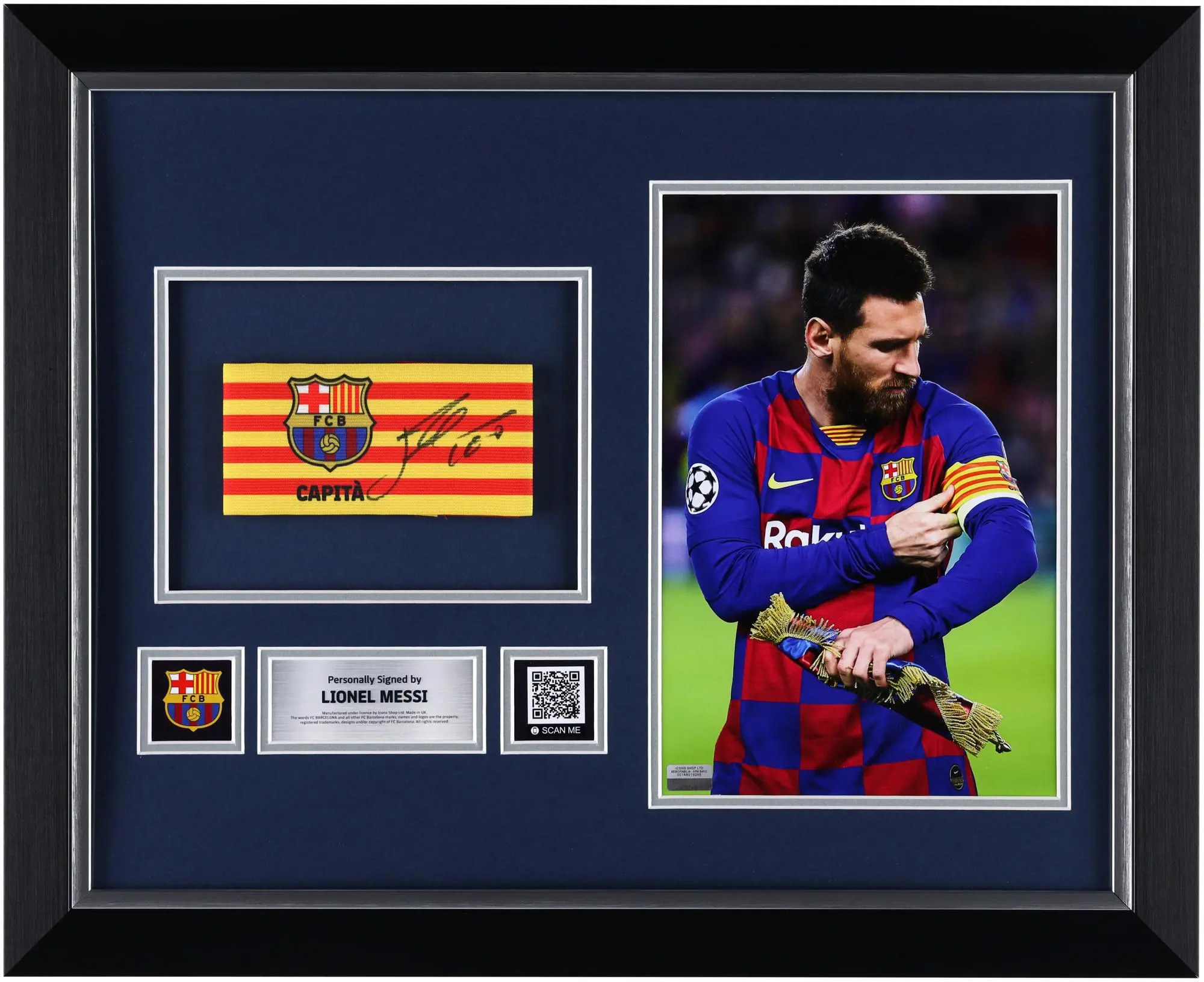 Lionel Messi Barcelona Framed Autographed Captains Armband - Fanatics Authentic Certified