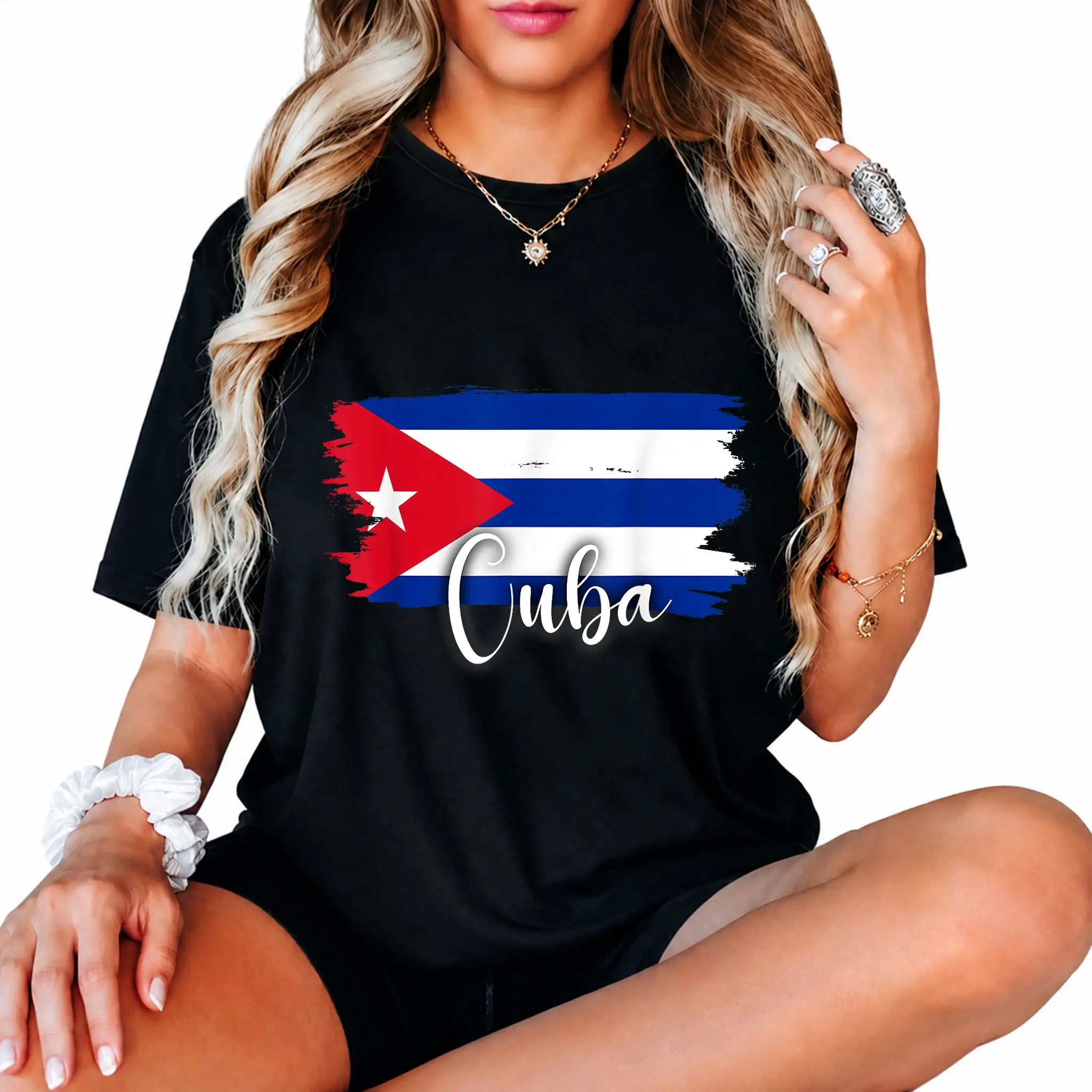 Women's 100% Cotton Casual Style Distressed Vintage Graphic Tops - Unisex Cuba Flag Tee with Cuban Maps, Casual Style Tee, Short, Wide Range Of Sizes