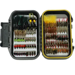 Fly fishing fly combo kit, with fly box, 100 pieces of dry/wet day Carrara flies, tassel, Nymph, Popper suitable for trout, salmon, bass and steelhead fly fishing kit Ctrowelpro Dark Metal Surface Treatment