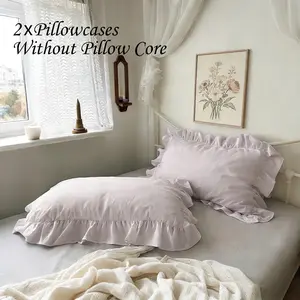 Two-Piece Solid Color Ruffle Pillowcases Set, Soft and Comfortable, Perfect for Bedroom Use, Includes Two Pillowcases Without Inserts, Soft Comfy Bedding