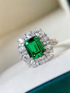 1 PC Luxury Green Cubic Zirconia Gemstone Ring For Women For Wedding Engagement Anniversary Party Band Jewelry Valentine's Day Gift Artificial Zircon Rings