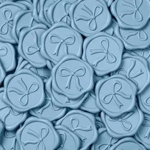 3D Bow Wax Seal Stickers - 50 Pcs Elegant Self-Adhesive Dusty Blue Seals, for Wedding Invitations, Gift Wrapping Decals, Envelopes, Christmas & Party Decor, Greeting Cards