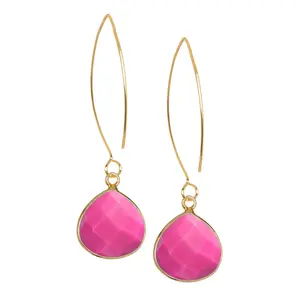 Viral Pink Gemstone Earrings – Teardrop Chalcedony in 14k Gold | Chic Gift for Her