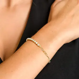 VENOCO 14K Gold Plated Dainty Chain Simple Jewelry Cute Handmade Adjustable Stacking Zircon Bracelet for Her