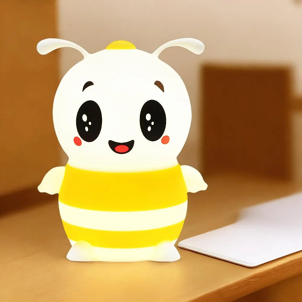Cute Silicone Squishy Bee Cordless Table Lamp - ABS, 1200 mAh Rechargeable Dimmable Adjustable Warm Soft Light LED, 30-Minute Timer Auto Shut-Off, Remote Control Switch Included, DC Power Supply, 60 Hours Runtime, 16*13*12cm Nursery Nightstand Decor, Batt