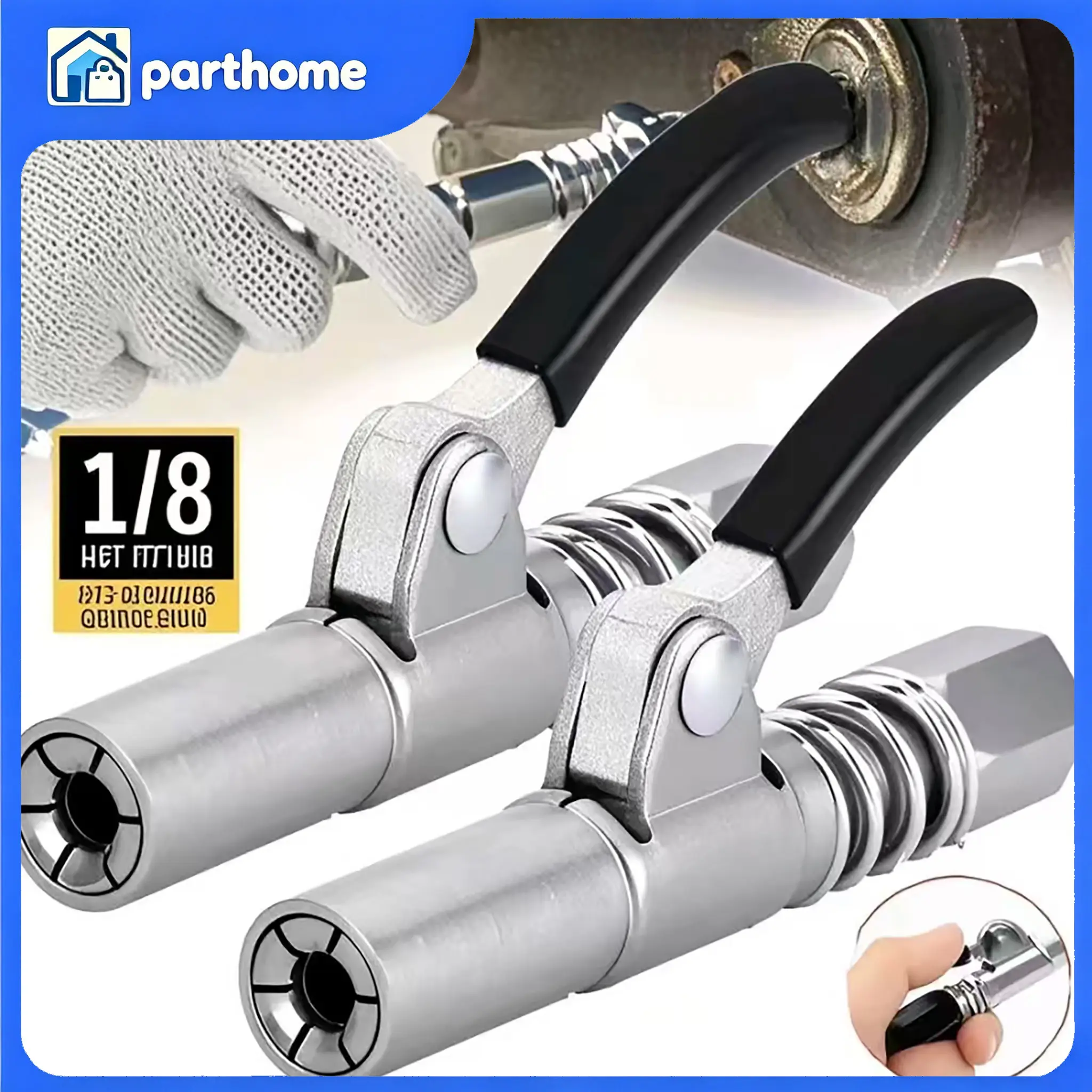 2-Pack Grease Gun Couplers, Automotive Vehicle Tool, Car Repair Tools, High-Pressure 10000psi Quick-Release Lock Oil Injection Nozzles, Anti-Axial Bending for Continuous Use, 10000Psi (690Bar)