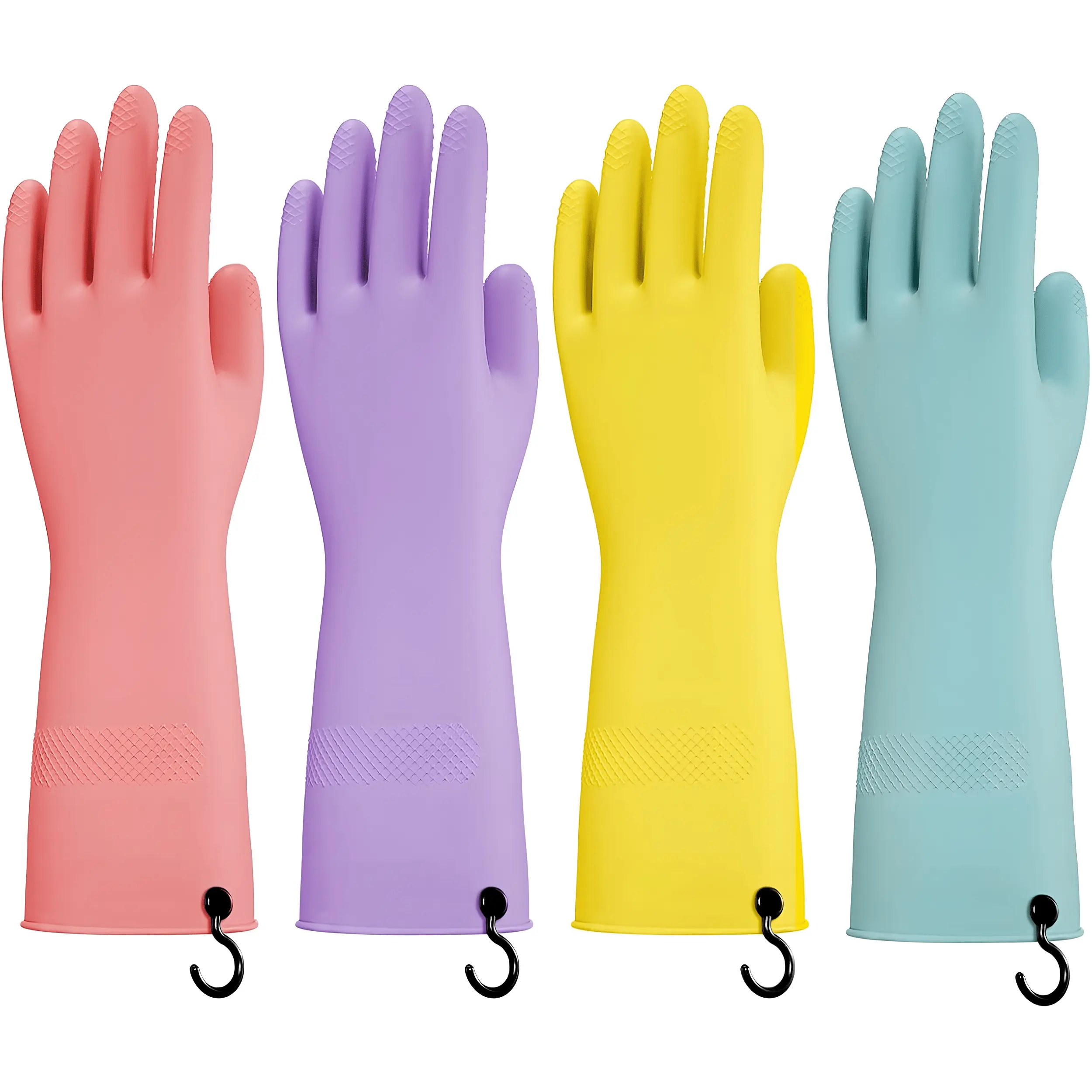 4 Pairs Dishwashing Rubber Cleaning Gloves Reusable Waterproof Kitchen Household Gloves with Hanging Hooks, Non-Slip Latex Gloves for Washing Dishes, Cleaning Bathroom, Laundry & Housework, Medium