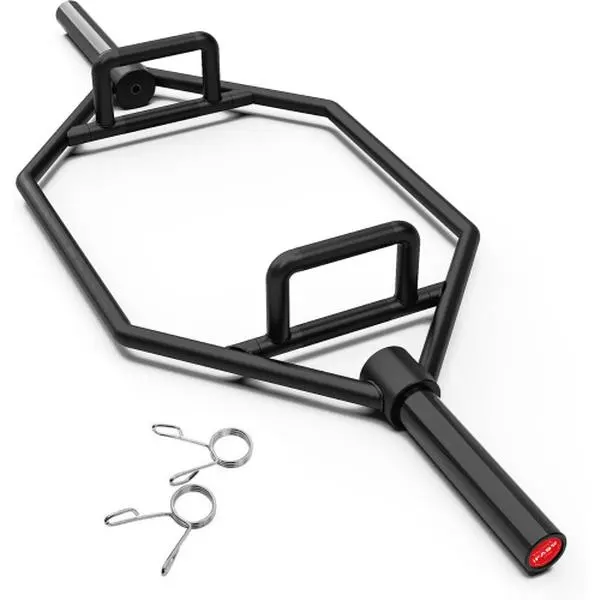 SAYGOGO Olympic Hex Trap Bar 1000LB Capacity, Solid Steel Deadlift Bar with Raised Knurled Handles, Chrome Finish for Home & Commercial Gym, Hex Barbell Bars, Strength Bars