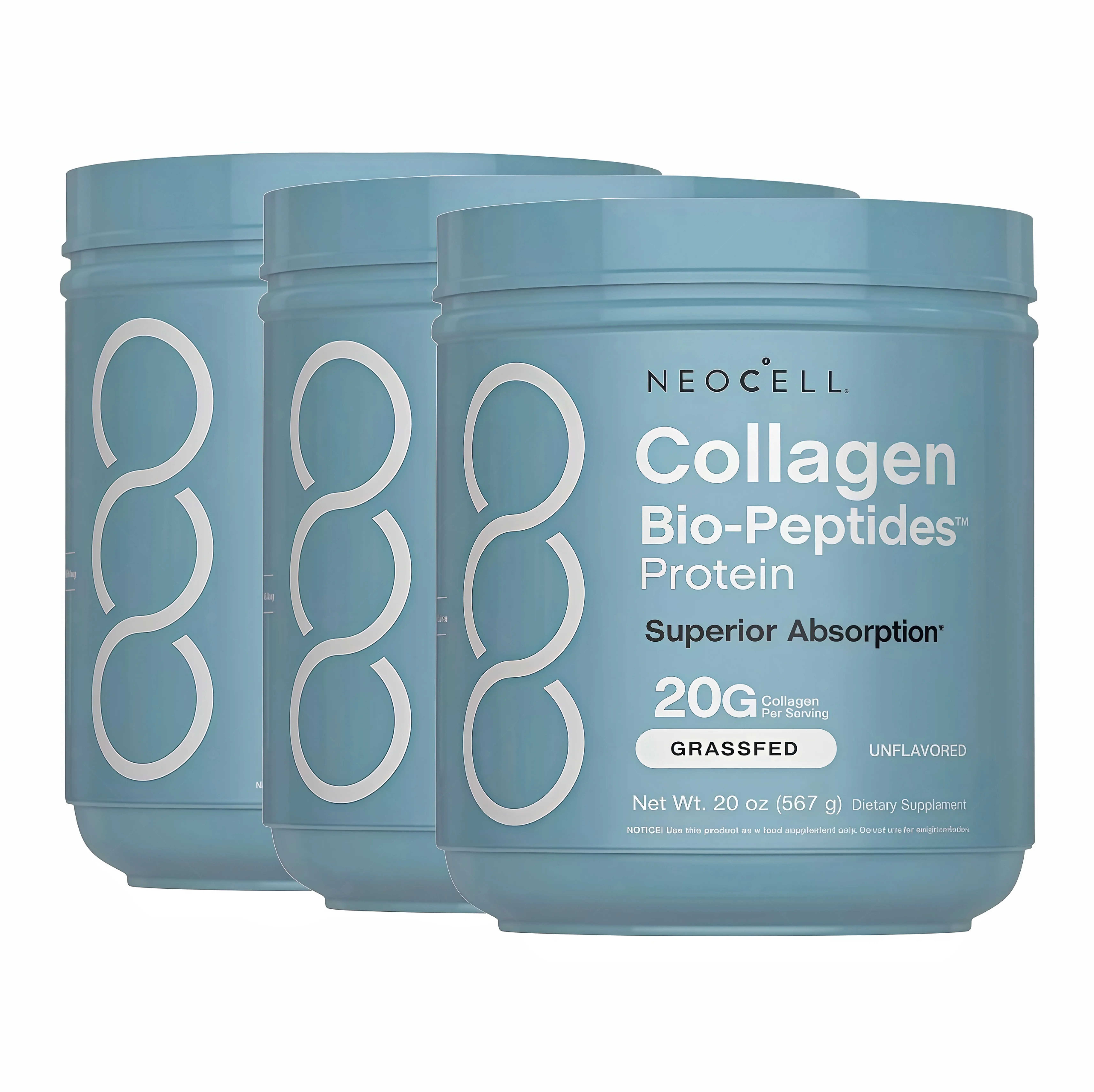 3 Pack NeoCell Collagen Peptides Powder 20oz - Grassfed Protein Supplement AE- Advanced with 18 Essential Amino Acids