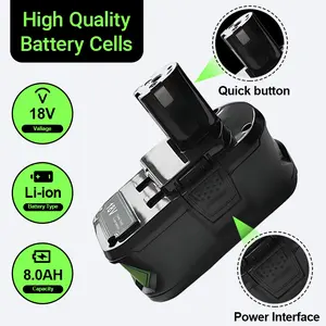 [2-Packs/1-Pack] 8.0Ah 18 Volt 8000mAh High Capacity Replacement for Ryobi 18V Battery, Compatible with Ryobi 18V Lithium ion Battery  P108 P107 P105 P104 P103 P102 P122 MAX Cordless Power Tools Battery Pack