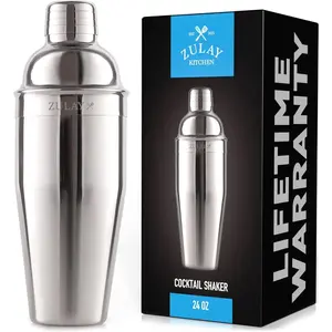 Zulay Kitchen 24 oz Stainless Steel Cocktail Shaker with Built-in Strainer - Durable, Detachable Design for Classic Drinks