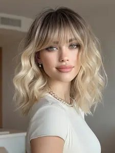 Short Curly Synthetic Wig, Natural Fashion Design, Suitable for Daily Wear and Parties, All Seasons, Medium Length, Wavy Hair