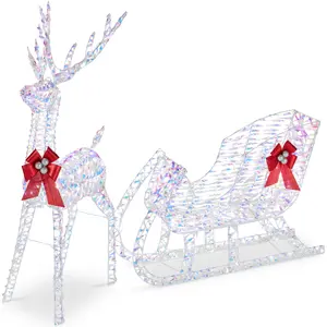 Best Choice Products Lighted Christmas Reindeer & Sleigh Outdoor Decor – 4ft & 5ft Sets w/ LED Lights in Gold, White, Silver & More