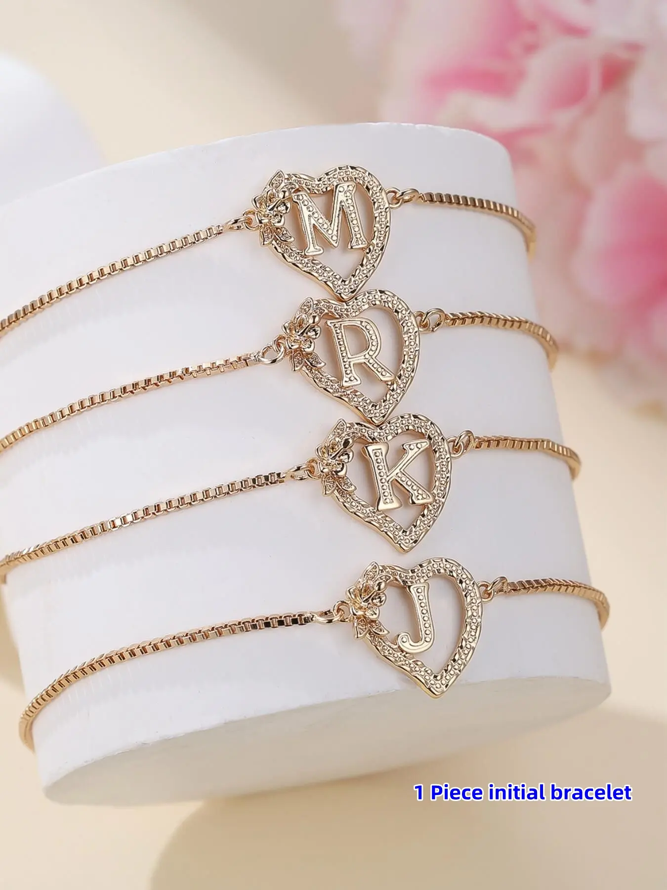 Women's Elegant Heart Design Initial Letter Charm Bracelet, Heart Shaped Bracelet, Exquisite Trendy Bracelet, Letter Link Bracelet for Women & Girls As Gift, Elegant Jewelry Bracelet
