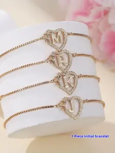 Women's Elegant Heart Design Initial Letter Charm Bracelet, Heart Shaped Bracelet, Exquisite Trendy Bracelet, Letter Link Bracelet for Women & Girls As Gift