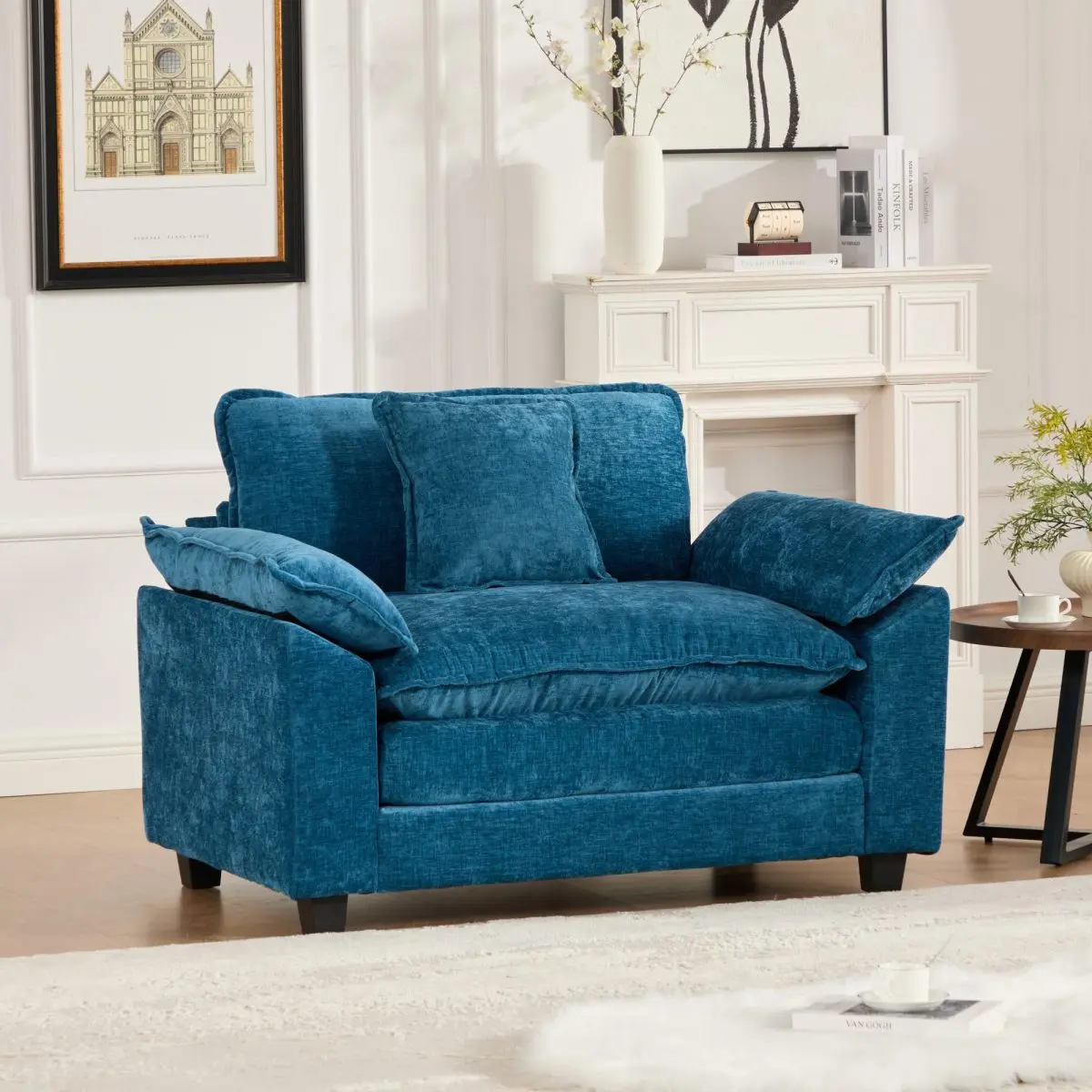 46.4" Oversized Chenille Fabric Cloud Sofa, Modern Upholstered Deep Seat Wide Arm Single Couch for Living Room, Modular Sectional Sofa Set, Modern Upholstered Sofa