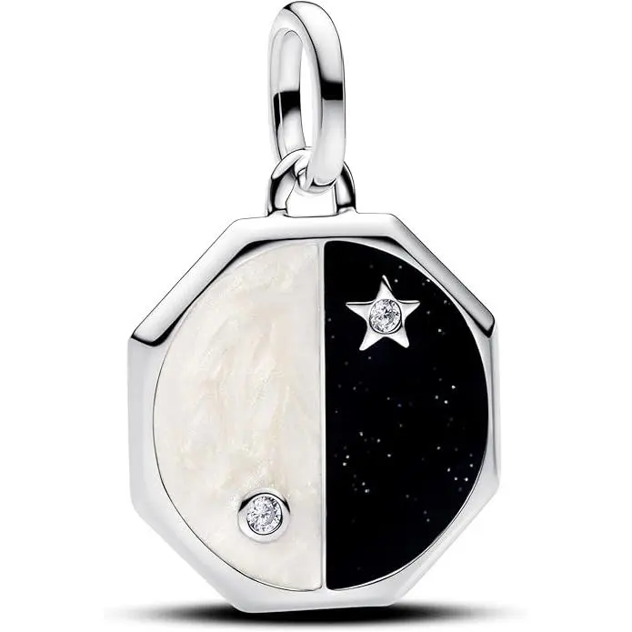 Pandora Yin & Yang Dangle Charm, Sterling Silver 793688C01, Spiritual Jewelry Charms & Pendants, Balance Symbol Enamel Set with Microbeads